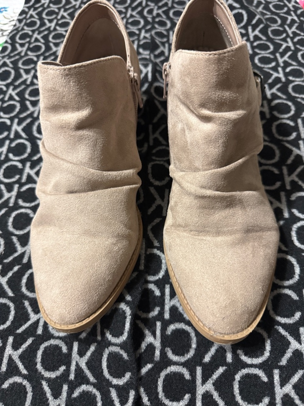 American Rag Tan Suede Ankle Booties with Side Zip
